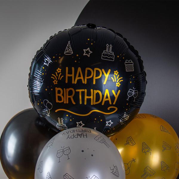 Rund Happy Birthday Folieballon Sort