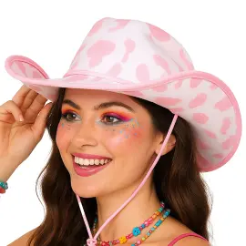 Cowboyhat med Kom&oslash;nster Pink/Hvid