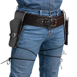 Deluxe Dobbelt Pistol Hylster med Bælte Mørkebrun