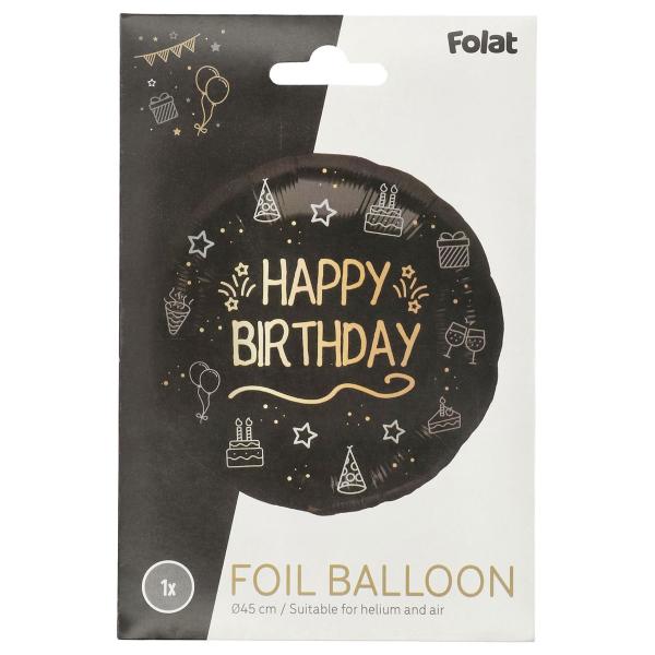 Rund Happy Birthday Folieballon Sort