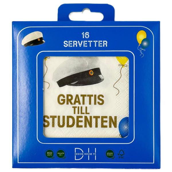 Kaffeservietter Grattis Till Studenten 25 cm 16-pak