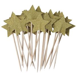 Partypicks Guldstjerner med Glitter 20-pak