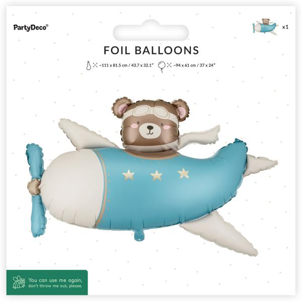 Folieballon Bjørn i Flyvemaskine Lyseblå 94 x 61 cm