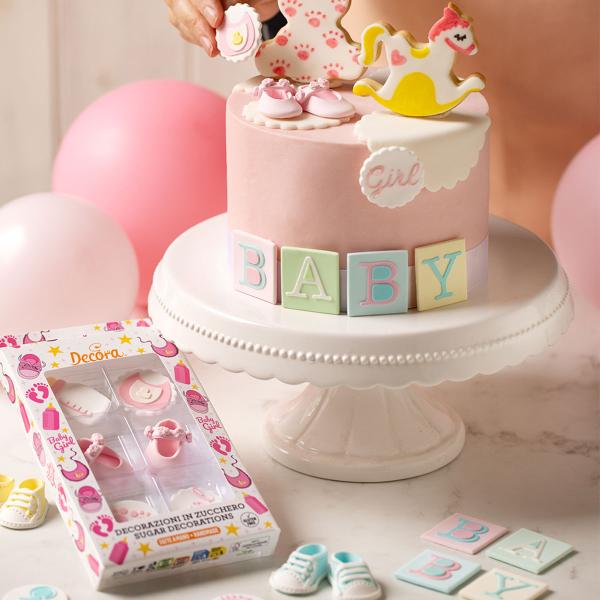 Sukkerdekorationer Baby Shower Gul/Hvid 6-pak