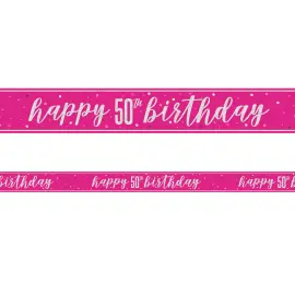Happy 50th Birthday Banner Pink & Sølv