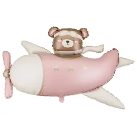 Folieballon Bj&oslash;rn i Flyvemaskine Lyserosa 94 x 61 cm