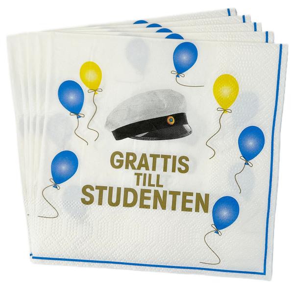 Kaffeservietter Grattis Till Studenten 25 cm 16-pak