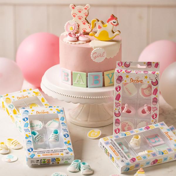 Sukkerdekorationer Baby Shower Gul/Hvid 6-pak
