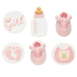 Sukkerdekorationer Baby Shower Lyserød/Hvid 6-pak