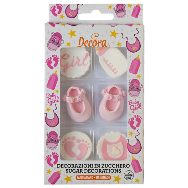 Sukkerdekorationer Baby Shower Lyserød/Hvid 6-pak