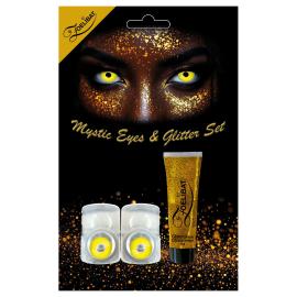 Gule Kontaktlinser med Guld Glittersminke