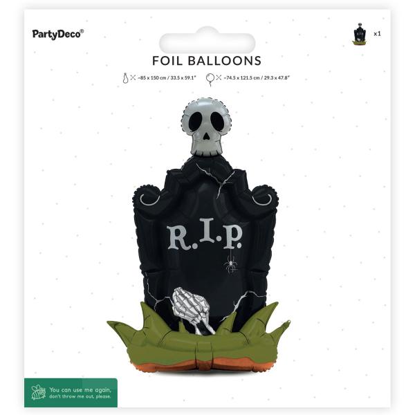 Folieballon Gravsten Stående Sort