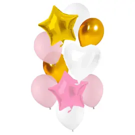Ballonbuket Pink/Hvid/Guld Mix