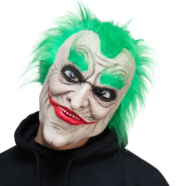 Latexmaske Skrækklovn med Grønt Hår