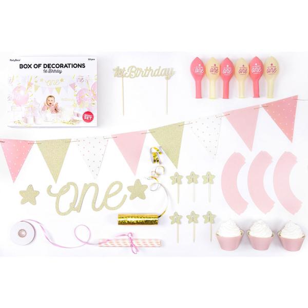 1st Birthday Pink og Guld Festpakke
