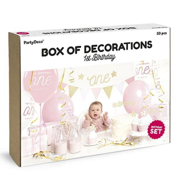 1st Birthday Pink og Guld Festpakke