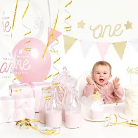 1st Birthday Pink og Guld Festpakke