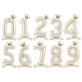 St&aring;ende Talballon Krone Lys Creme 84 cm