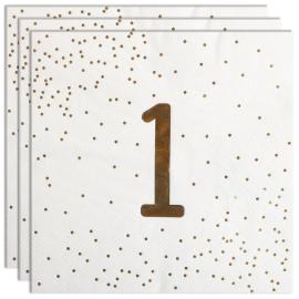 Servietter 1 &aring;r Guld med Prikker 16-pak