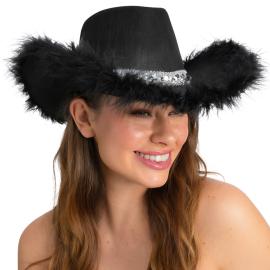 Sort Cowboyhat med Fjerkant