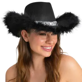 Sort Cowboyhat med Fjerkant