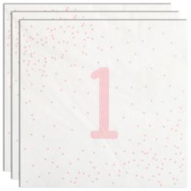 Servietter 1 &aring;r Lysrosa med Prikker 16-pak