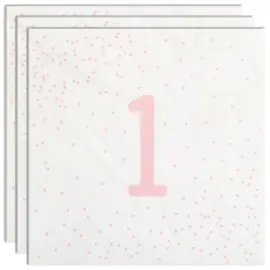 Servietter 1 &aring;r Lysrosa med Prikker 16-pak