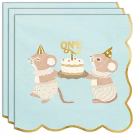 Servietter 1 &aring;r Mus Lysebl&aring; 12-pak
