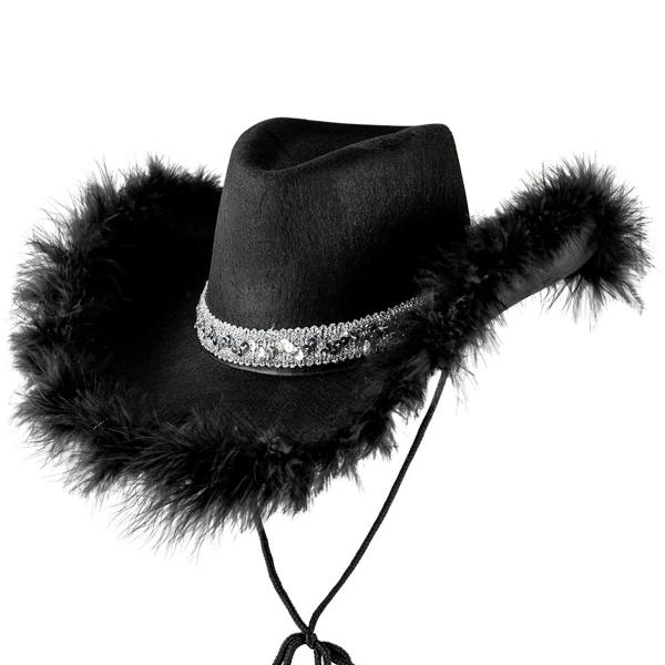 Sort Cowboyhat med Fjerkant