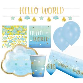 Babyshower Sæt Blå/Guld 46-pak