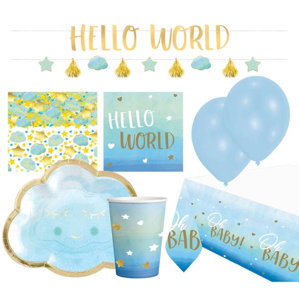 Babyshower Sæt Blå/Guld 46-pak