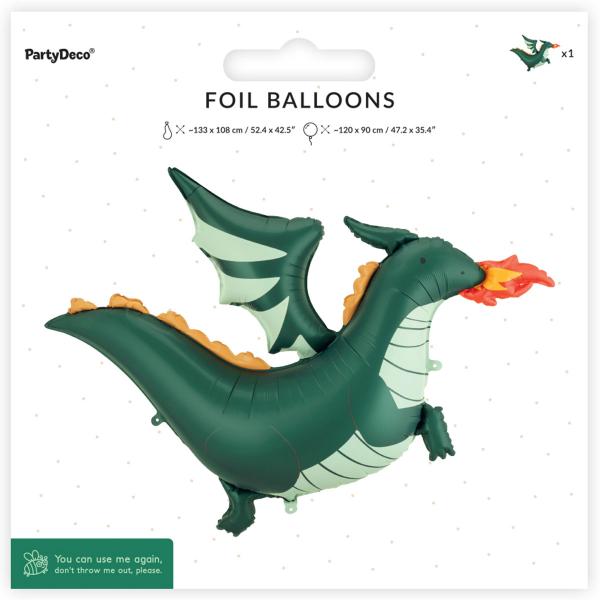 Folieballon Grøn Drage 120 x 90 cm