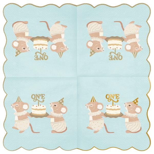 Servietter 1 år Mus Lyseblå 12-pak