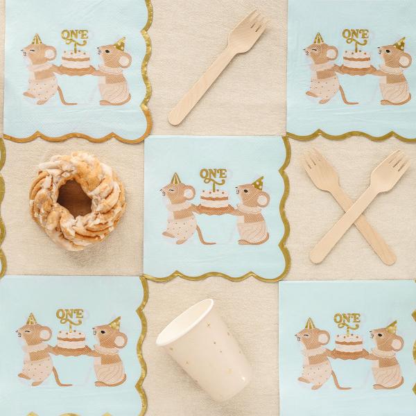 Servietter 1 år Mus Lyseblå 12-pak