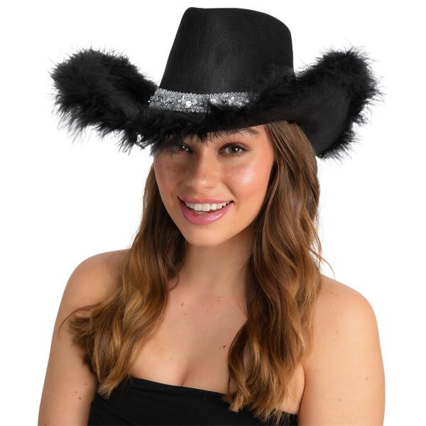 Sort Cowboyhat med Fjerkant