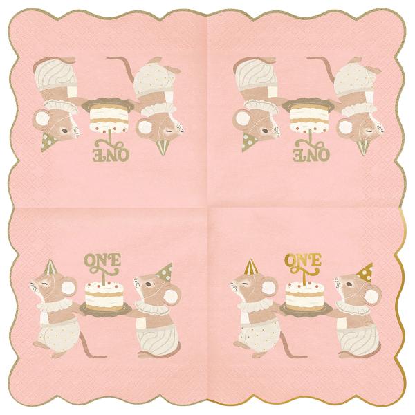 Servietter 1 år Mus Lysrosa 12-pak