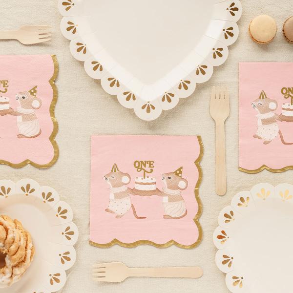 Servietter 1 år Mus Lysrosa 12-pak
