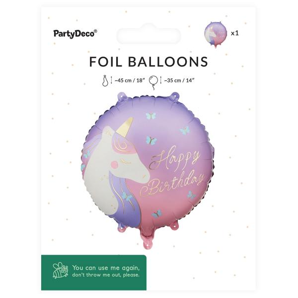 Folieballon Happy Birthday Enhjørning 35 cm