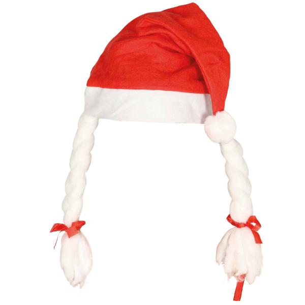 Nissehue med Fletninger Rød/Hvid