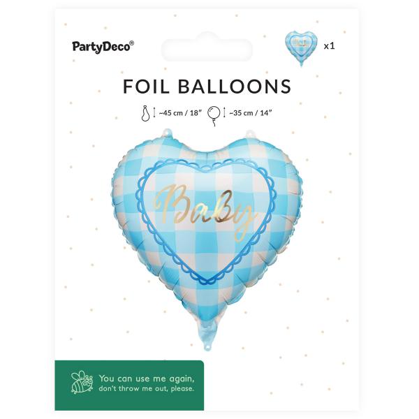 Folieballon Baby Hjerte Lyseblå 35 cm
