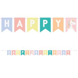 Happy Birthday Flagguirlande Enhjørning