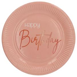 Happy Birthday Paptallerkener Lysrosa 8-pak