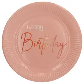 Happy Birthday Paptallerkener Lysrosa 8-pak