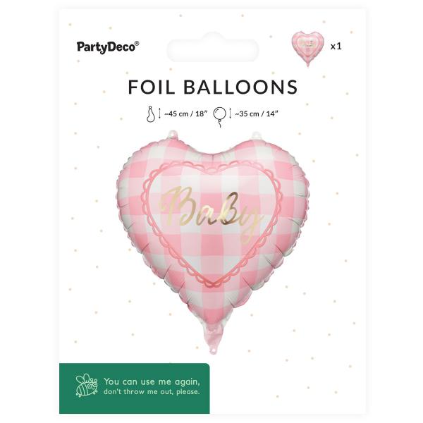 Folieballon Baby Hjerte Lysrosa 35 cm