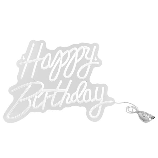LED Neonskilt Happy Birthday Hvid 40 x 29,5 cm