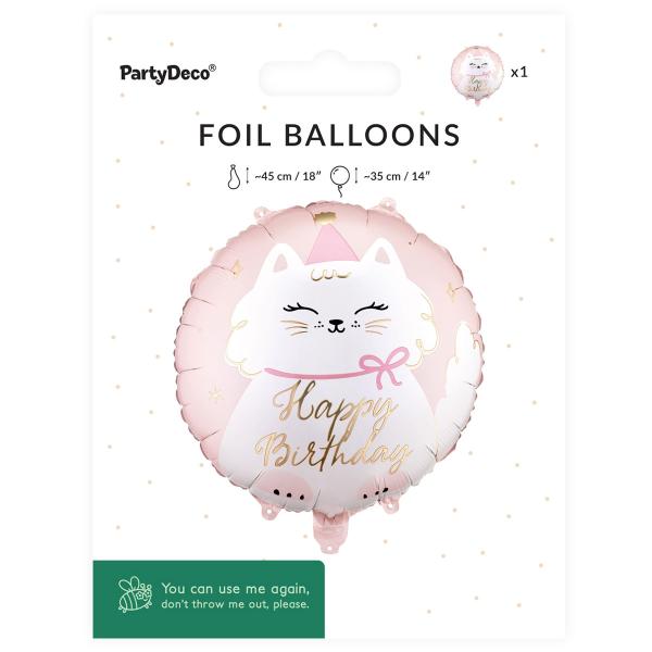 Folieballon Happy Birthday Kat 35 cm