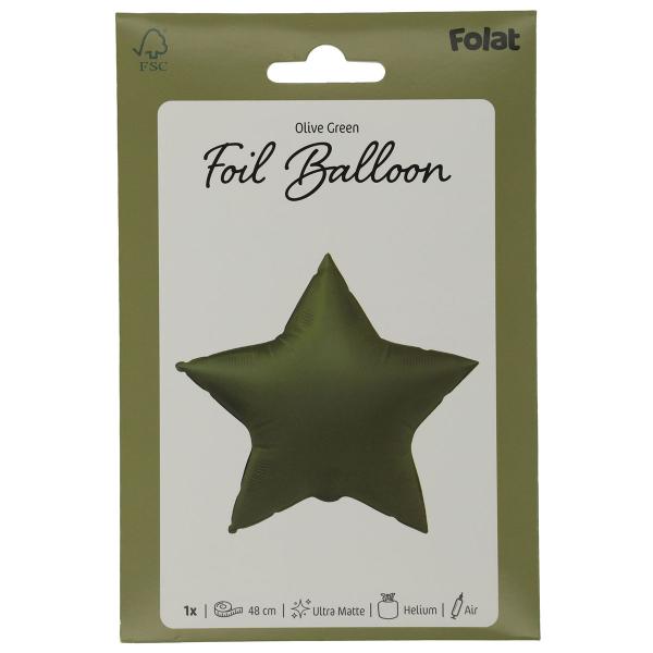 Folieballon Stjerne Olivengrøn Mat