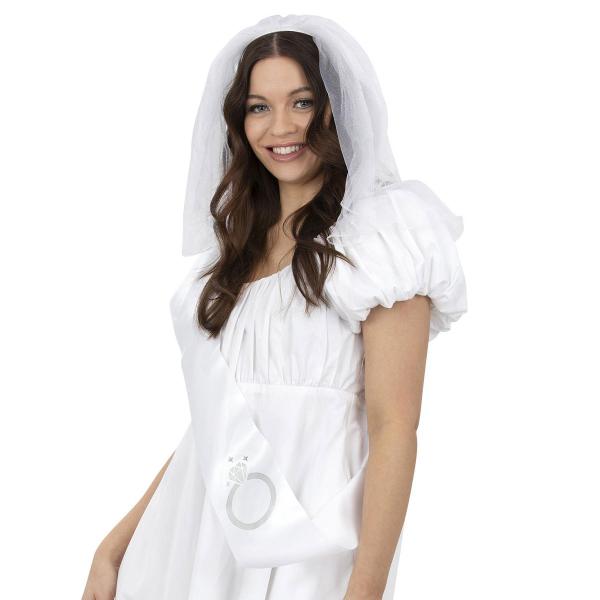 Hvid Brudeslør & Ordensbånd Sæt