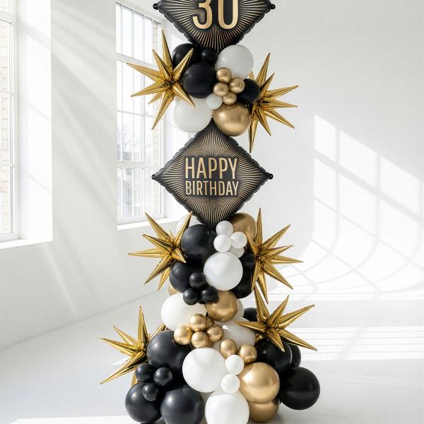 Folieballon Happy Birthday Sort/Guld 46 cm