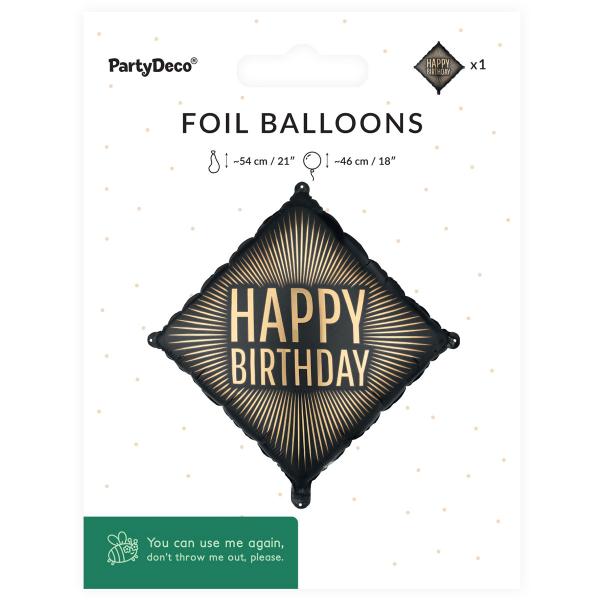 Folieballon Happy Birthday Sort/Guld 46 cm